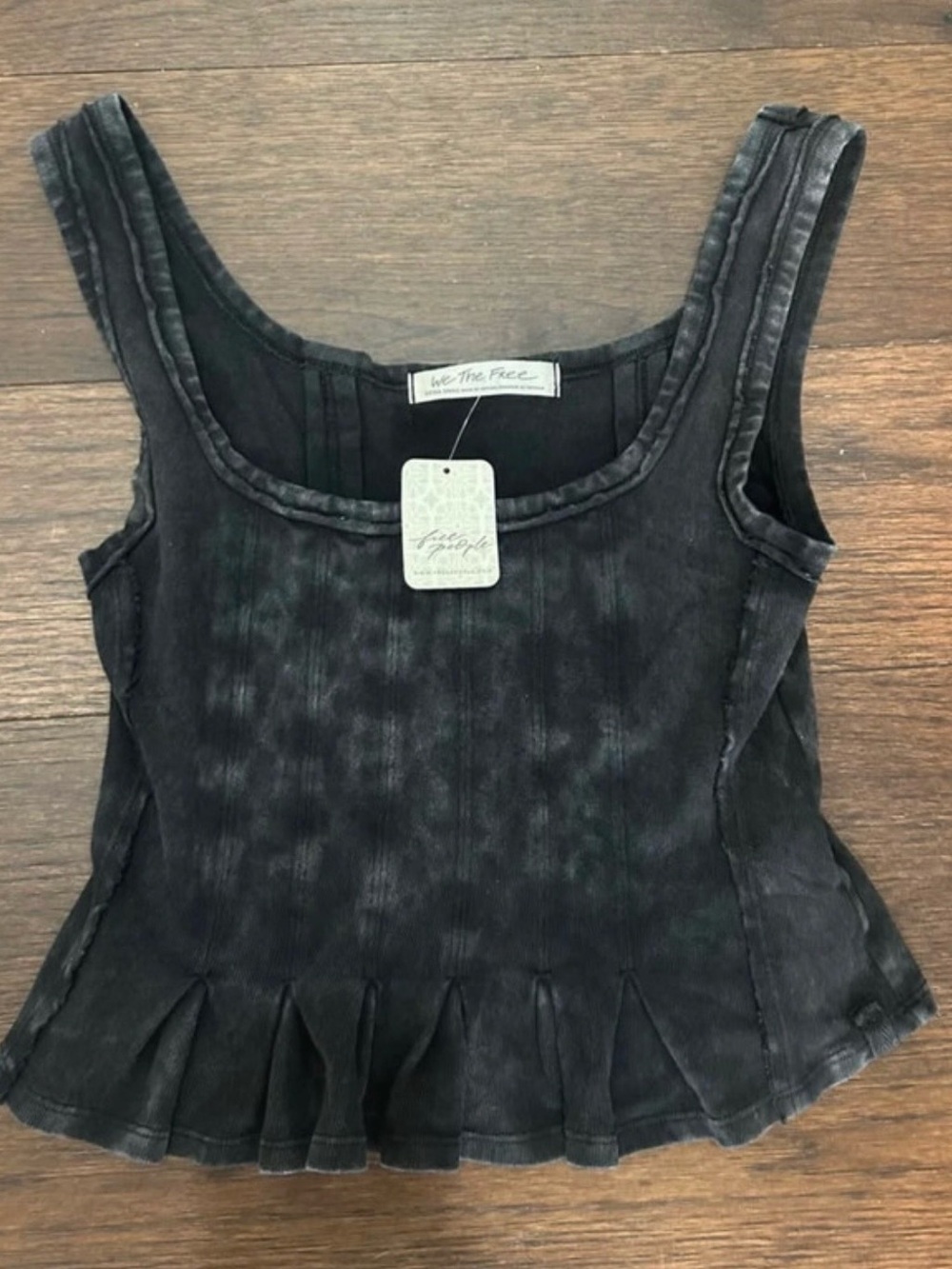 Free People Black Washed Ribbed Peplum Tank